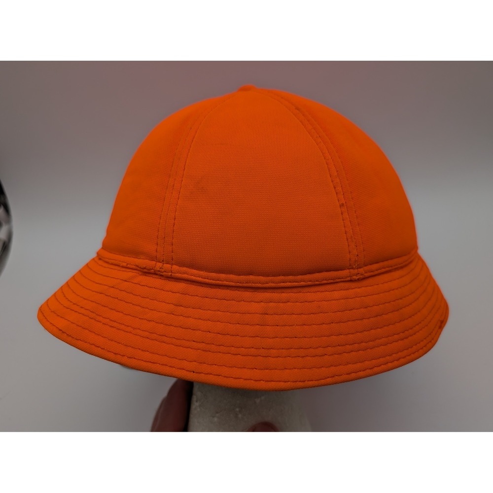 Vintage Blaze Orange Hunting Bucket Hat Six Panel Stitched Brim Safety Hat